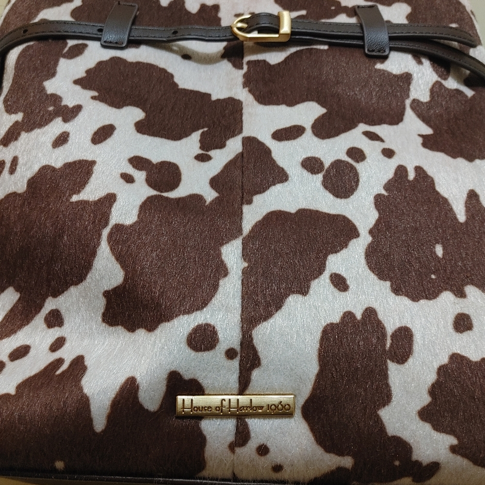 NWT House of Harlow Brown and White Cow Print Shoulder Bag Animal Print Purse - Picture 6 of 10